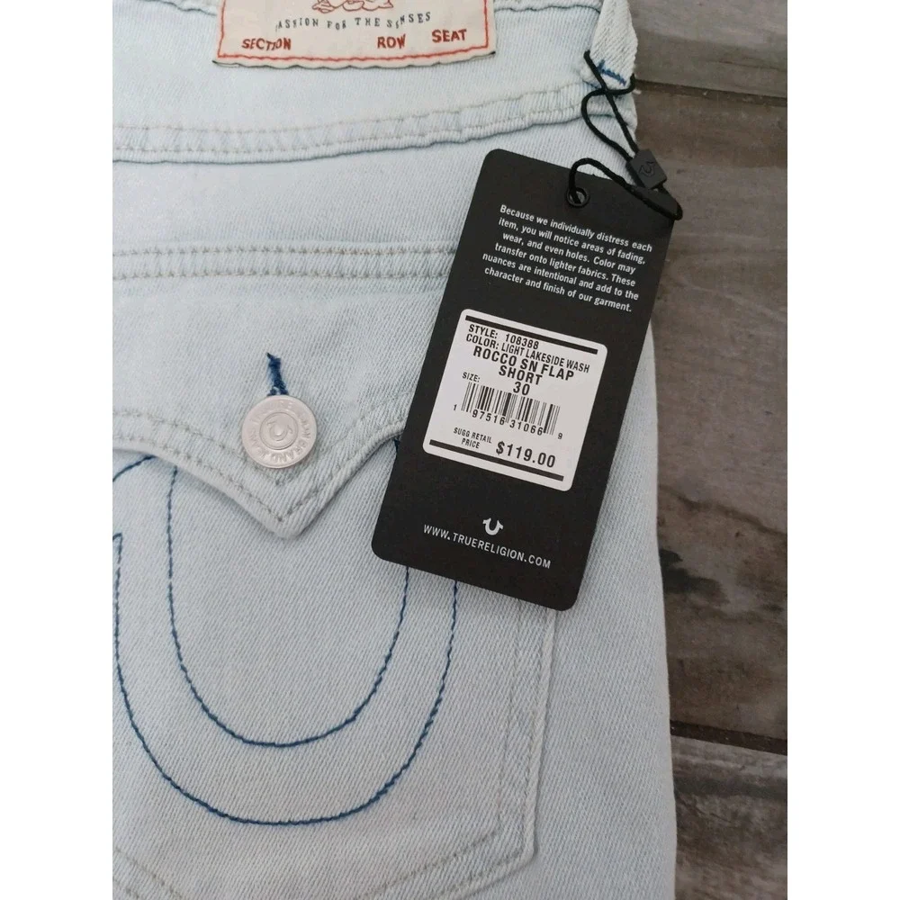 True Religion Men's Rocco  Relaxed Sn Flap Skinny Jeans Shorts Sz 30